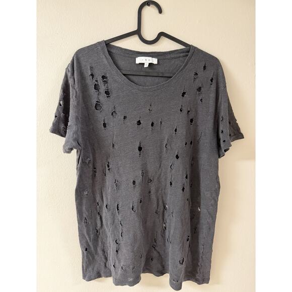IRO Black Linen Destroyed Short Sleeve Tee T Shirt Top Size M Medium - Picture 1 of 4